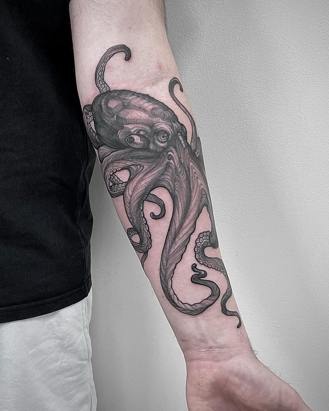 Octopus Tattoo by tattoo artist Adam LoRusso Last Light Tattoo Studio Medford Massachusetts