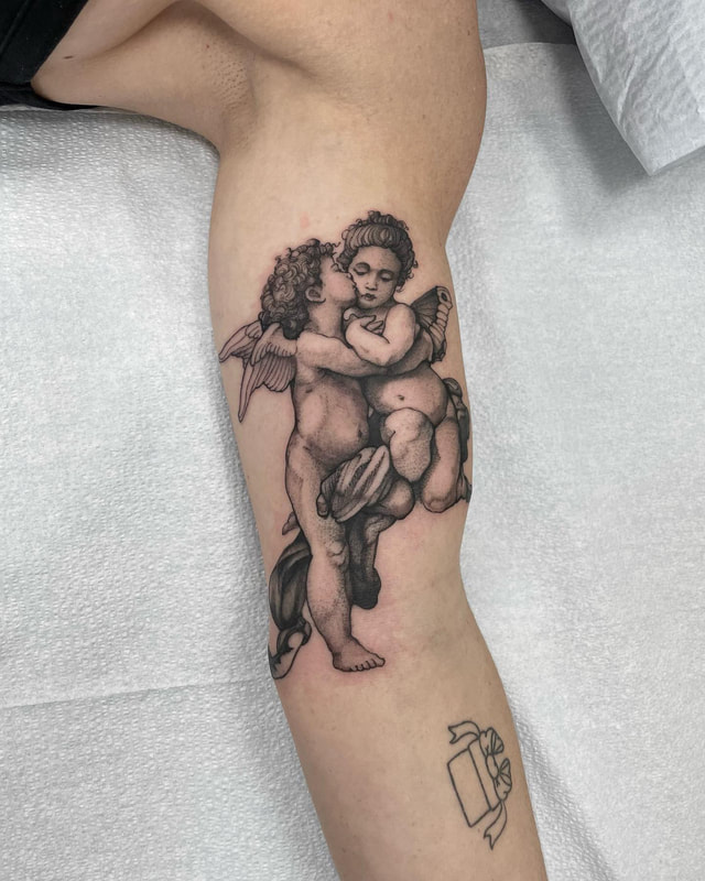 Cherubs Tattoo by tattoo artist Adam LoRusso Last Light Tattoo Studio Medford Massachusetts