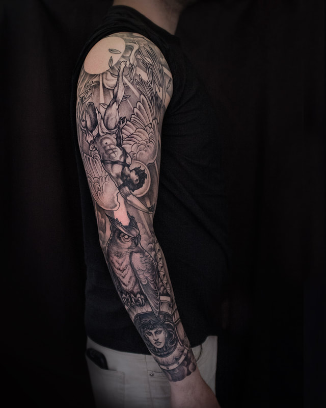 Mythology Tattoo by tattoo artist Adam LoRusso Last Light Tattoo Studio Medford Massachusetts