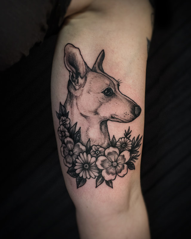 Pet Tattoo by Adam LoRusso artist black and grey boston dog portrait tattoo