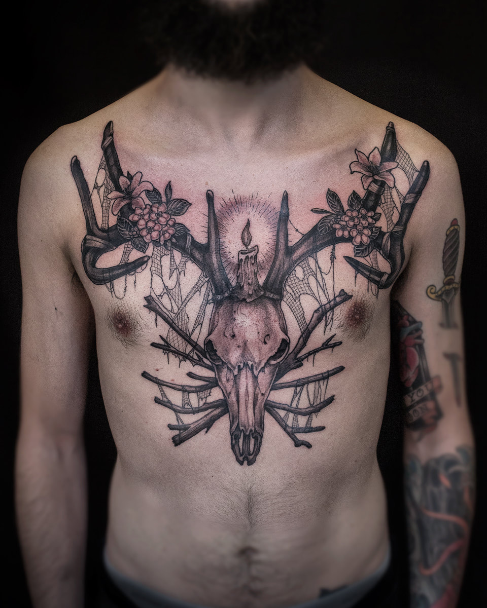 Full chest tattoo by Boston tattoo artist Adam LoRusso
