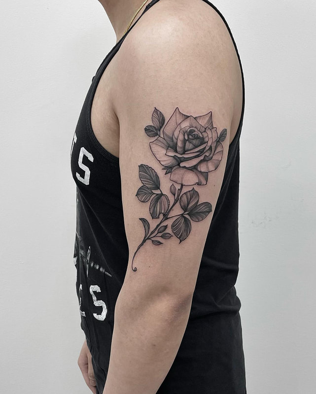 Rose Tattoo by tattoo artist Adam LoRusso Last Light Tattoo Studio Medford Massachusetts